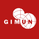 white GIMUN logo against a red background