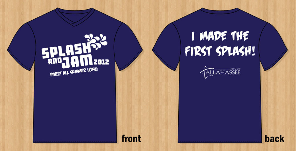 Front and back of shirt design for Splash and Jam 2012 event
